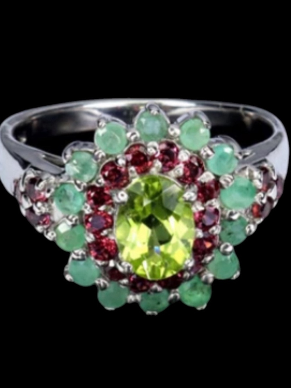 Genuine Peridot & Emerald & Garnet Halo Cocktail Ring - Women Jewelry
See Video
